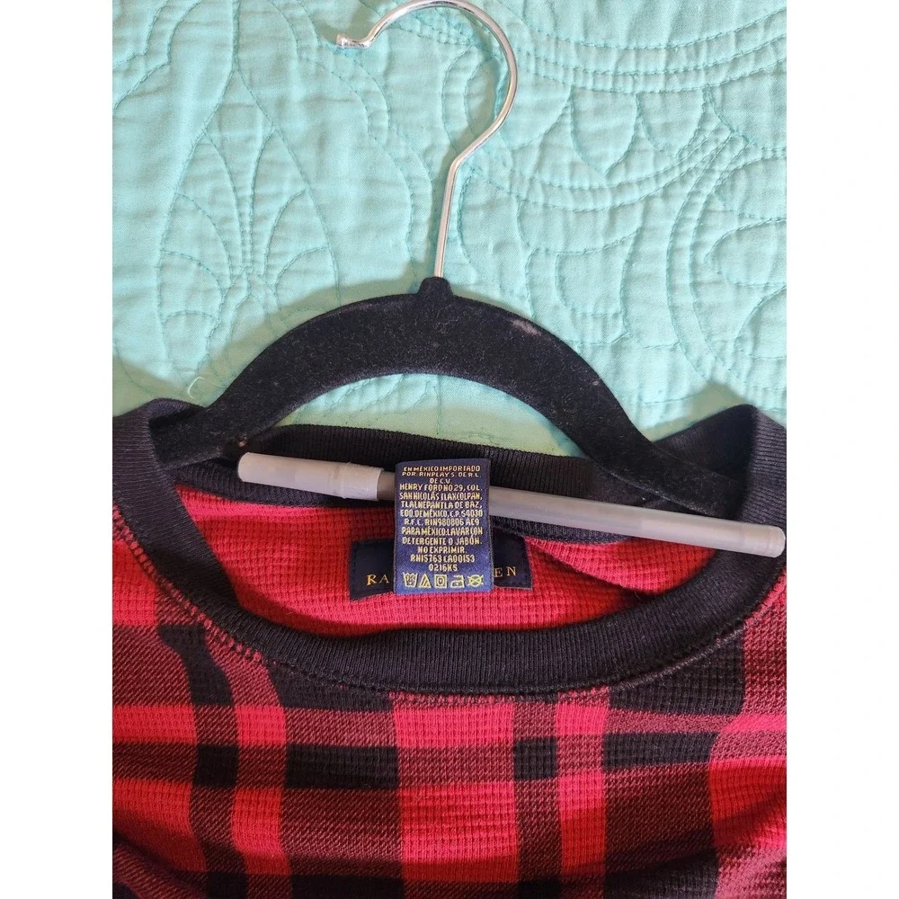 Polo Ralph Lauren Mens XL Red Black Buffalo Plaid Waffle‎ Knit Thermal Shirt